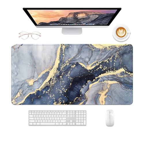 Desk Mat, 32" x 16" XXL Extended Large Gaming Mouse Pad, Desktop Decor Desk Pad, Cute Men Women Office Supplies and Accessories, XL Mouse Mat for Laptop & Keyboard, Blue Gray Gold Marble - color: Blue Gray Gold Marble, size: 32" x 16"