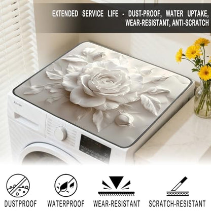 Nuxovilar White Rose Dryer Cover for the Top, Non-slip Washer & Dryer Protector, 23.62"x19.68" Dust-proof Washing Machine Mat, Diatom Mud Polyester Dryer Top Pad for Laundry Room - color: YLU00525