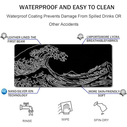 Japanese Sea Wave Mouse Pad for Gaming, Large Mouse Pad Extended (31.5X 15.75 INCH) Non-Slip Rubber Base & Stitched Edge for Computers Laptop Home Office Accessories - color: Sea wave