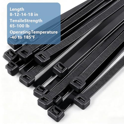 400 Pack Black Zip Ties Assorted Sizes 8+12+14+18 Inch, Heavy Duty 100lbs Self-Locking Electrical Cable Ties, UV Resistant Wire Ties for Indoor and Outdoor Use