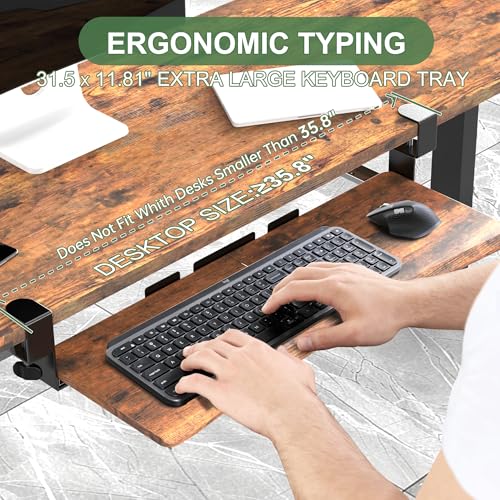 UPGRAVITY Extra Large Keyboard Tray Under Desk - Slide Out with Sturdy C-Clip Mount System, Extra Wide 31.5" (35.8" Including Clamps) x 11.8" Pull-Out Keyboard Computer Drawer, Rustic Vintage Brown - color: Rustic Vintage Brown