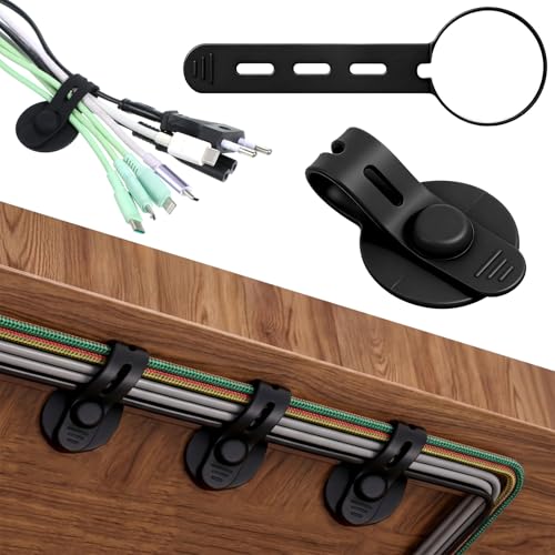12 PCS Silicone Cable Straps, Self Adhesive Cable Holder Adjustable Silicone Cables Ties Cord Organizer Reusable Cables Management with Clear Case for Organizing Home Office School Supplies, Black