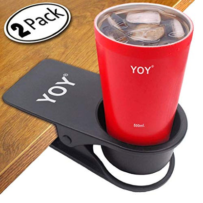 YOY 2 Pack Drink Cup Holder Clip - Table Desk Side Water Glass Beer Bottle Beverage Soda Coffee Mug Holder Cup Saucer Clip Design for Home Office, Black - color: Black, size: 2 Pack