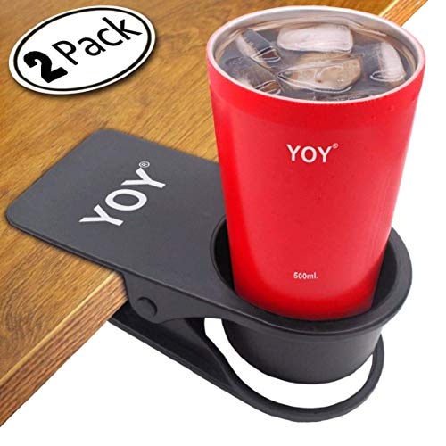 YOY 2 Pack Drink Cup Holder Clip - Table Desk Side Water Glass Beer Bottle Beverage Soda Coffee Mug Holder Cup Saucer Clip Design for Home Office, Black - color: Black, size: 2 Pack