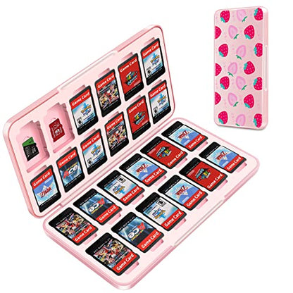 OLDZHU Pink Switch Game Holder - Storage for 24 Games & 24 Micro SD Cards, Compatible with Nintendo Switch&Switch OLED - color: Fruit