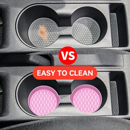 4PCS Car Cup Holder Coasters, Universal Silicone Non-Slip Insert Cup Coasters, Soft Wave Pattern Cup Holders, Car Interior Accessories for SUV, Truck, RV (Pink) - color: Pink