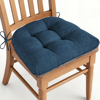AddGrace Chair Cushions for Dining Chairs Set of 1 Kitchen Seat Cushions with Ties and Non Slip Backing Tufted Indoor Seat Pad for Kitchen Dining Room 18" x 17" x 3" Navy - color: Navy
