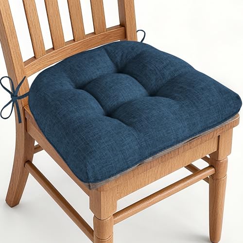 AddGrace Chair Cushions for Dining Chairs Set of 1 Kitchen Seat Cushions with Ties and Non Slip Backing Tufted Indoor Seat Pad for Kitchen Dining Room 18" x 17" x 3" Navy - color: Navy
