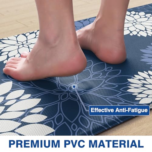 Kitchen Mats, 2PCS Non-Slip Cushioned Rugs, Anti-Fatigue Waterproof Floor Rug, Washable Standing Desk Mat, Home Laundry Office Apartment Decor and Accessories (17.3" ×70" +17.3" ×30"-Blue) - size: 17.3"W×70"L+17.3"W×30"L-0.4"Th