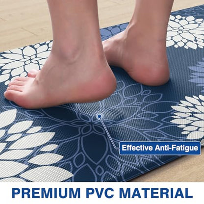 Kitchen Mats, 2PCS Non-Slip Cushioned Rugs, Anti-Fatigue Waterproof Floor Rug, Washable Standing Desk Mat, Home Laundry Office Apartment Decor and Accessories (17.3" ×70" +17.3" ×30"-Blue) - size: 17.3"W×70"L+17.3"W×30"L-0.4"Th