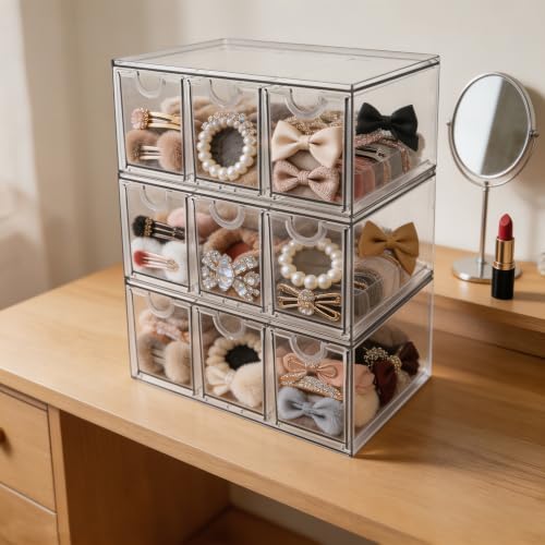Prsildan Craft Art Supply Organizer Stackable Storage Drawer with 9 Drawers | Clear Acrylic, Tea Bag K Cup Organizer, for Kitchen Office Desk Vanity Makeup Organizer, 3 Pack - style: Style3-9Drawers
