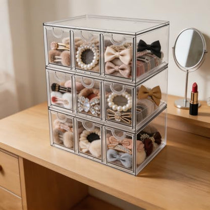Prsildan Craft Art Supply Organizer Stackable Storage Drawer with 9 Drawers | Clear Acrylic, Tea Bag K Cup Organizer, for Kitchen Office Desk Vanity Makeup Organizer, 3 Pack - style: Style3-9Drawers