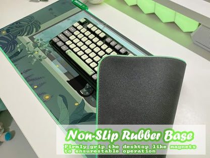 JMIYAV Black Kitten RGB Green Gaming Mouse Pad 31.5x12 Inch PC XL Large Glowing Led Light Up Desk Pad Non-Slip Rubber Base Computer Cute Mousepad Mat Desk Accessories Gaming Setup 31.5x12 Inch - color: G-black Kitten