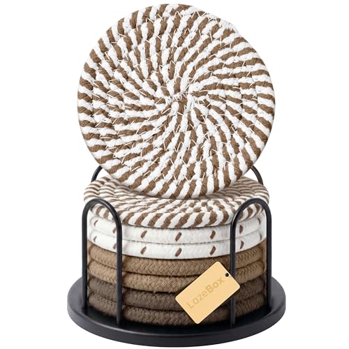 Lazebox Coasters Set of 8 for Drinks, 4 Inch Large Coasters for Coffee Table, Tabletop Protection for Hot & Cold Drinks, Versatile Coasters for Home Decor, Non-Slip & Easy to Clean, Brown - color: Brown