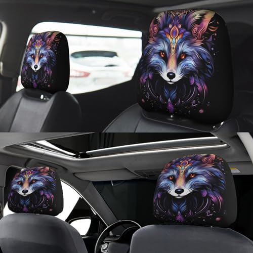 Dujiea 2 Pack Bohemian Mandala Fox Car Headrest Covers, Universal Soft Car Seat Head Rest Cover Protector, Vehicle Accessories Fabric Headrest Cover for Cars Vans Trucks - color: Bohemian Mandala Fox
