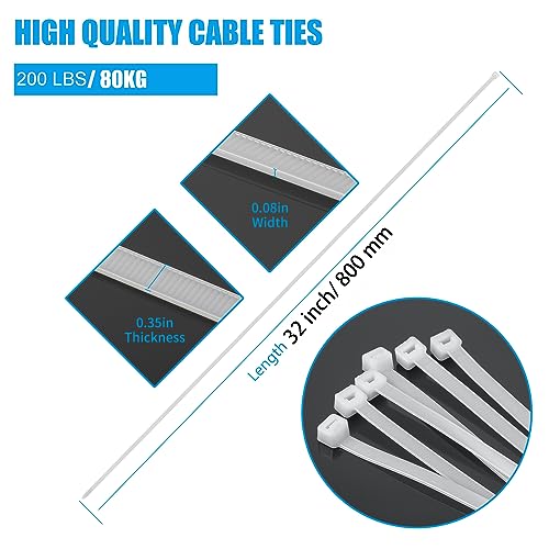 Armpow 32 inch White Zip Ties Heavy Duty 30 PCS, 200LBS Ultra Exclusive Strong Plastic Wire Ties, Large Cable Ties Extra Long Tie Wraps, Indoor and Outdoor UV Resistant - color: White, size: 32 inch