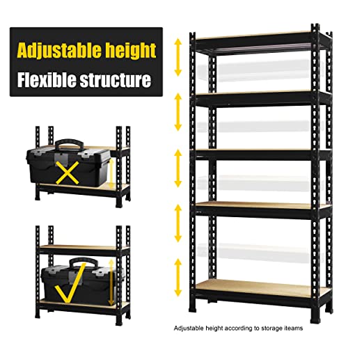 PrimeZone Storage Shelves 5 Tier Adjustable Garage Storage Shelving, Heavy Duty Metal Storage Utility Rack Organizer Shelf Unit for Warehouse Pantry Closet Kitchen Basement, 28" x 12" x 59", Black - size: 28"W x 12"D x 59"H