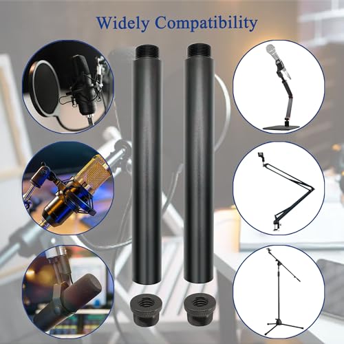 Mic Stand Extension Tube with 3/8" to 5/8" Microphone Extension Pipe Adapter for Mic Booms,Arm Stand 2 Pack