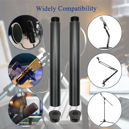 Mic Stand Extension Tube with 3/8" to 5/8" Microphone Extension Pipe Adapter for Mic Booms,Arm Stand 2 Pack