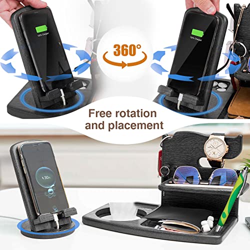 Gifts for Men, Fathers Day Wood Phone Docking Station for Dad, Desk or Nightstand Organizer, Mens Gifts for Husband, Birthday Gifts for Men,Gifts for Fathers Day, Key Holder Wallet, Watch & Essentials - color: Ebony