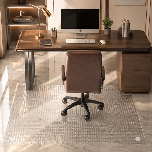 36" x 47" Tempered Glass -Glass Chair Mat, Heavy Duty Hard Floor Mat with Round Corner and Polished Edge, Office Embossed Chair Mat for Carpet Office Home Hardwood Floor Desk - color: Transparent, size: 47"L x 36"W