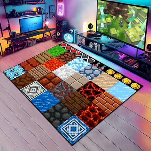 Game Rug Teen Boys Carpet with Pixel Game Element Decoration, 8 Bit Old Games Rugs for Boy’s Bedroom Living Room Playroom, Non-Slip Children Gaming Area Rugs (70" x 55") - color: Element Pixel Rug, size: 4'7" x 5'10" (Rectangular)