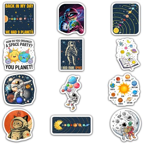 Space Stickers 12pcs for Teens Students, Outer Space Planet Galaxy Stickers, Astronomy Stickers Waterproof for Laptop Water Bottle School Supplies - color: Space