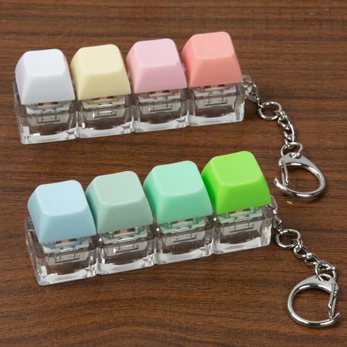 2 PCS 4-in-1 Keyboard Fidget Toy Keychain, Finger Clicky Button Toy Stress Relief Keychain with Swappable Keycaps, Mini Mechanical Key Fidget for Office Desk Focus Gifts (Green Pink Yellow) - color: Green Pink Yellow