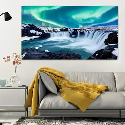 Aurora Waterfall Rustic Canvas Wall Art - 12x24in Unframed Poster- Home & Office Decor for Living Room, Bedroom, Kitchen & Cafe