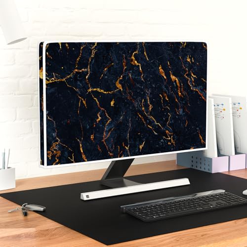 Navy Blue and Gold Marble Screen TV Cover 32 Inch Ornamental Anti-Static LCD-Silky HD Panel Dust Protective Sleeve Compatible with iMac LCD LED PC, Desktop and Home 32 Inch TV - color: Deep Blue and Gold, size: 32 Inch