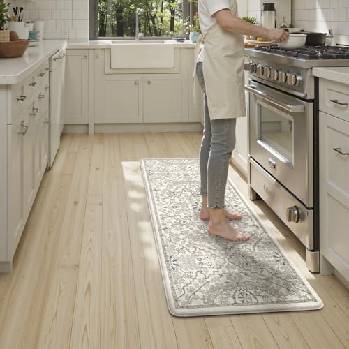 KIMODE Anti Fatigue Kitchen Mats, Light Grey Distressed Kitchen Runner Rugs, Padded Kitchen Mat for Floor, Comfort Standing Desk Mat, Cushioned Kitchen Mats for Floorfor Laundry Office Sink 24"x59" - color: Light Grey/Multi, size: 59"L x 24"W x 0.5"Th