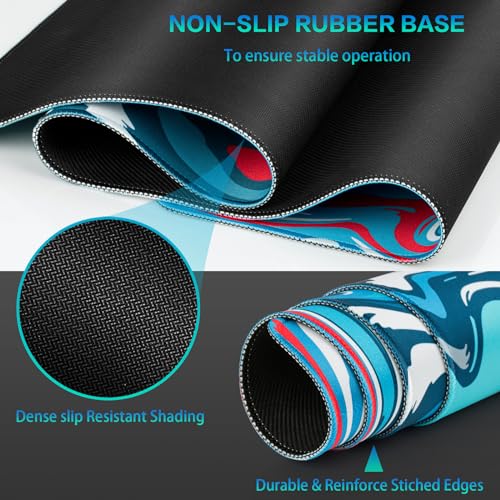 Canjoy Gaming Mouse Pad, Fluid Pattern Mouse Pad 31.5x11.8inch Large Extended Computer Mouse Mat Keyboard Full Desk Mousepad for Gaming, Office, Home - color: Blue-Red Fluid, size: 800*300mm