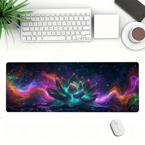Lotus Flower Desk Mat Gaming Desk Pad Large Mouse Keyboard Pad Lightning Colorful Waves Space Cosmic Desktop Mat for Keyboard and Mouse Extra Large Full Desk Computer Pads Desk Decor 31.5" x 11.8" - color: Lotus Flower, size: 31.5L x 11.8W inches