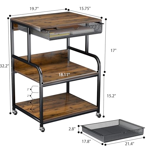 Large Printer Stand with Storage Shelf, Industrial Rolling Printer Cart Holder with Lockable Wheels, 5-Adjustable Heights, 3D Scanner Fax Printer Table for Home Office Use - size: Medium