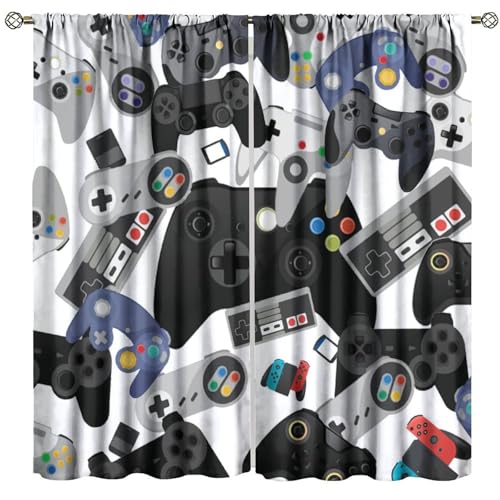 Gamer Curtains, Gamepad Modern Controller Games Console Window Curtains for Boys Girls Kids Room Bedroom Living Room 42" W X 45" L - color: Gamepad-6, size: 20.5"W x 45"L (Pack of 2)