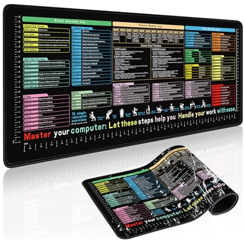 Excel Cheat Sheet Desk Pad 31.5x11.8-Large Waterproof Desk Mat with Inch Scale,Contain 12 Types of Common Skill in Excel&Word, Excel Shortcut Mousepad for Office Computer(Common Office Software 01) - color: Common Office Software 01