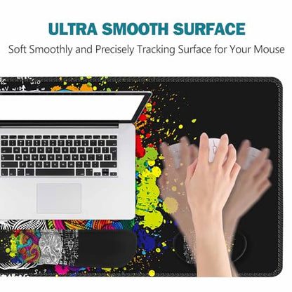 ToLuLu Extended Gaming Mouse Pad, Memory Foam Ergonomic Keyboard Mouse Wrist Rest Support Set, Large Desk Mat with Stitched Edges, Non-Slip Base Mousepad for Home Office Game, Left & Right Brain - color: Left & Right Brain