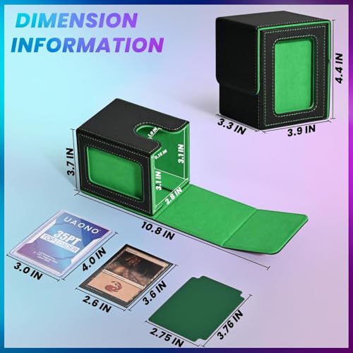 UAONO Card Deck Box for MTG Commander, Independent Commander Display, Fits 100 Double-Sleeved Cards, Magnetic Deck Case for Magic the Gathering TCG, 2 Dividers & 1 Top Loader (Black/Green) - color: A-Black&Dark Green
