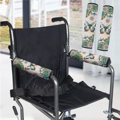 Wheelchair Armrest Pads Boho Butterfly Wheel Chair Accessories Adults 2 Pack Wheelchair Arm Pads for Office Transport Chair Pressure Relief - color: Boho Butterfly