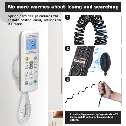 2-Pack Magnetic Remote Control Holders with Spring Ropes - Safely Secure Remotes & Small Items, Wall-Mount with Adhesive, Anti-Loss, Rapid Adsorption, Extendable Spring (White 70 inch, 2 Pack) - color: White 70 inch, 2 pack