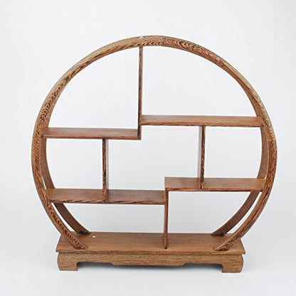 NWFashion Chinese Wooden Rosewood Display Stand Decoration 11" Curio Cabinets Shelf (Circle) - color: 4