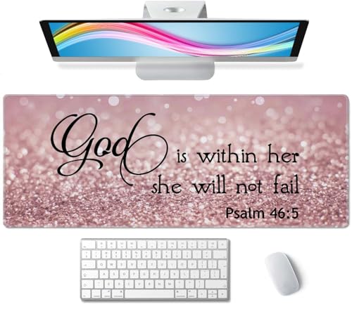 Bible Verse Gaming Mouse Pad Large, Keyboard Mouse Mat Desk Pad, Non-Slip Rubber Base with Stitched Edges Mousepad, 31.5X11.8 inch - Psalm 46:5 God is Within Her,She Will not Fall - color: God is Within Her,she Will Not Fall