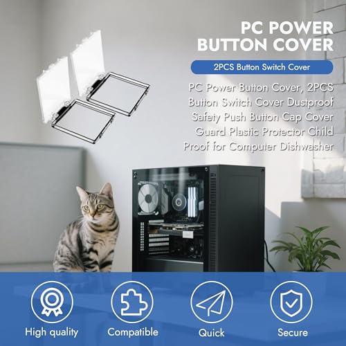2 Pack PC Power Button Cover, Push Button Switch Cover Guard for Computer Desktop, Child Proof & Cat Proof Safety Protector – Dustproof Waterproof Collision Resistant Cap (Fits 50×50mm Square Hole)