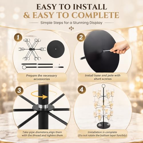 Cocktail Tree Stand for Drinks Wine Champagne Glass Tower for Parties, 3 Tiers 18 Holders Bar Wedding Metal Wine Glass Display Holder for Martinis Margarita Cups(Black,Round Bottom,1 Pcs) - color: Black