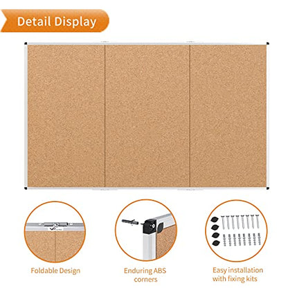 VIZ-PRO 96" x 48" Large Cork Bulletin Board, Foldable & Wall-Mounted Notice Pin Board with Silver Aluminum Frame, for School Home Office - 8' x 4' Corkboard - size: 96 X 48 Inches