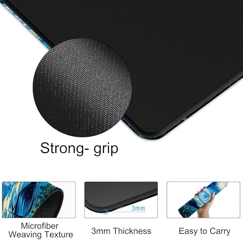 Starry Night and Sunflowers Gaming Mouse Pad with Stitched Edges Non-Slip Rubber Base Mouse Pad for Office,Computer,Keyboard,Laptop and Home Desk,31.5 x 11.8 Inch - color: Starry Night and Sunflowers, size: 11.8*31.5inch