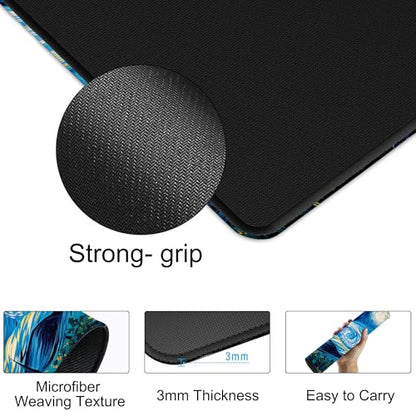Starry Night and Sunflowers Gaming Mouse Pad with Stitched Edges Non-Slip Rubber Base Mouse Pad for Office,Computer,Keyboard,Laptop and Home Desk,31.5 x 11.8 Inch - color: Starry Night and Sunflowers, size: 11.8*31.5inch