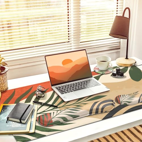 Gimars 4 in 1 Mouse Pad and Keyboard Wrist Rest Set, Large Mouse Pad with Memory Foam Wrist Support Pad for Desk with Coaster, Easy Typing Pain Relief, Gaming Office Home 31.5x12 in, Morandi Orange - color: Morandi Orange, size: 4-pcs set (keyboard&mouse