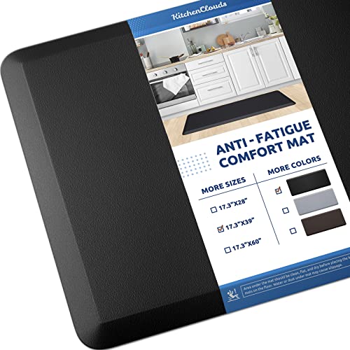 KitchenClouds Kitchen Mat Cushioned Anti Fatigue Kitchen Rug 17.3"x39" Water Resistant Non Slip Kitchen Rugs and Mats Standing Desk Mat Comfort Floor Mats for Kitchen House Sink Office (Black) - color: Black, size: 39"L x 17.3"W x 0.5"Th