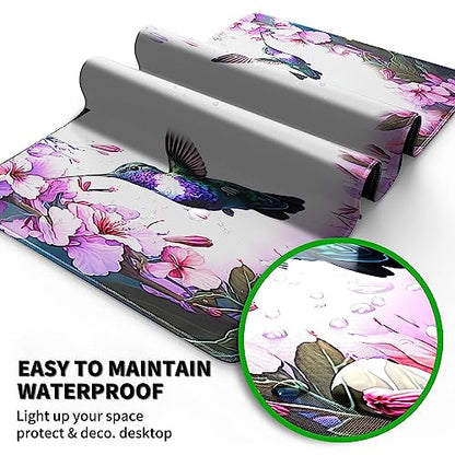 Hummingbird Extended Large Mouse Pad with Coaster - 35.4 x 15.7 Full Desk Mousepad - Stitched Edges - Ultimate Gaming Desk Mat - color: Hummingbird, size: 35.4L x 15.7W inches